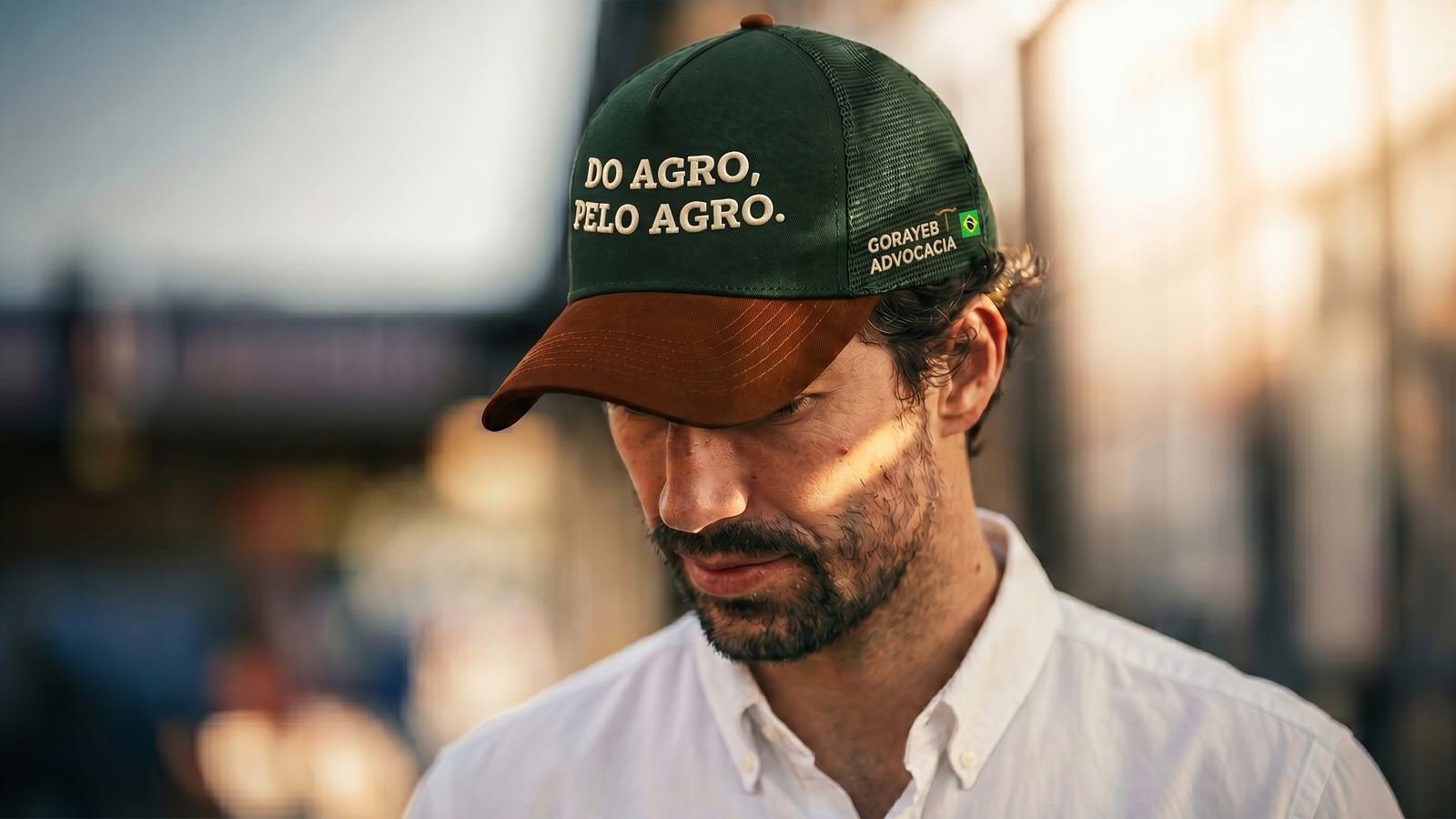 Boné verde com a frase Do agro, pelo agro